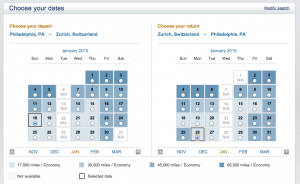 US Airways Award Calendar