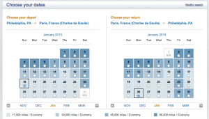 US Airways Award Calendar CDG