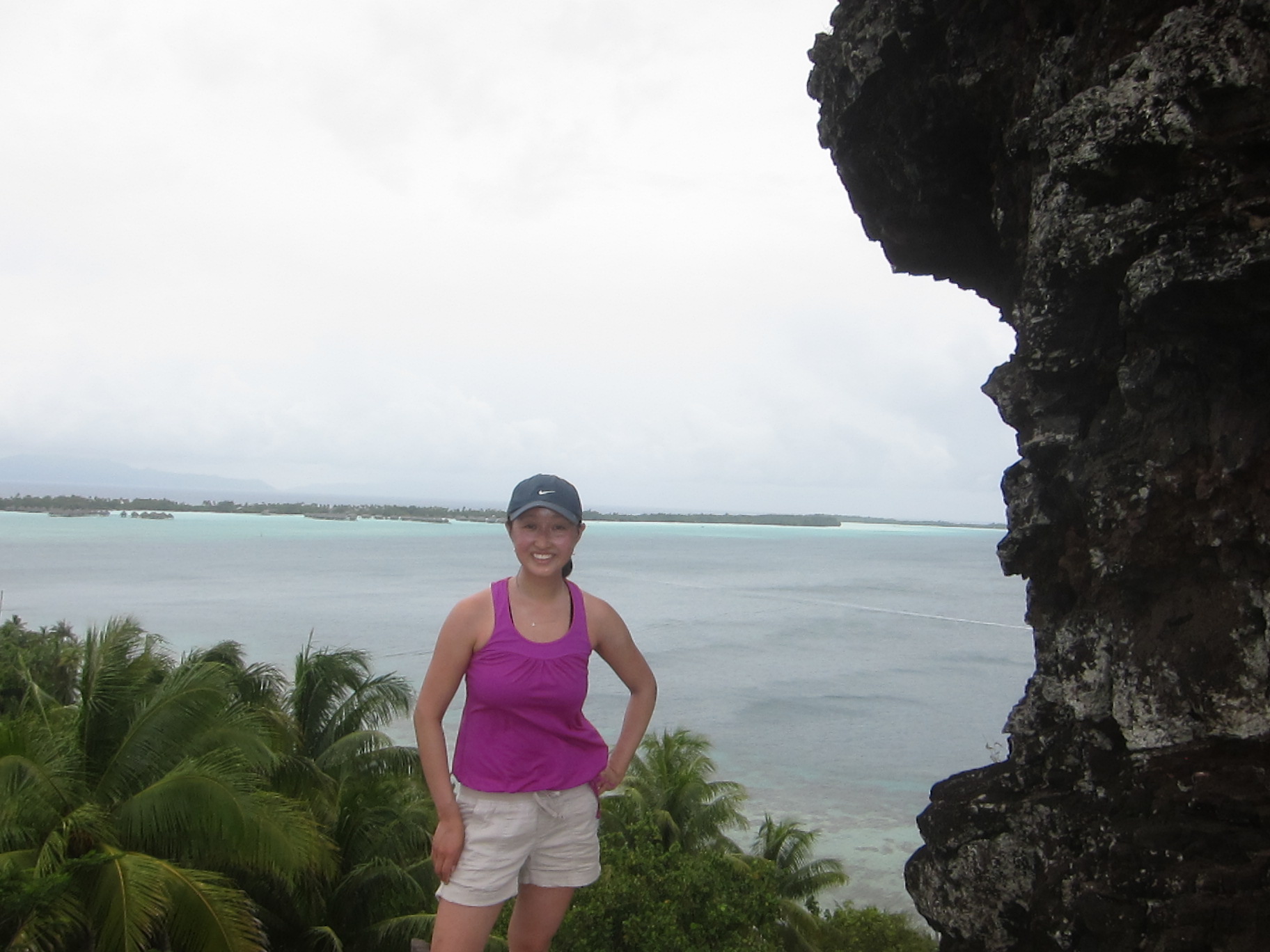 Too tired to write about our island-round bike ride, but here's a picture of our view of our hotel from a lookout point