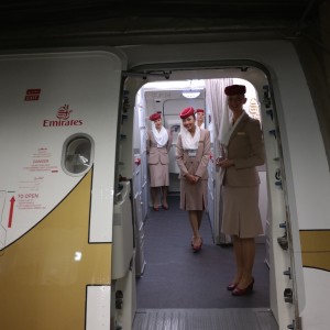 Boarding the Emirates A380 via Door 1UL.