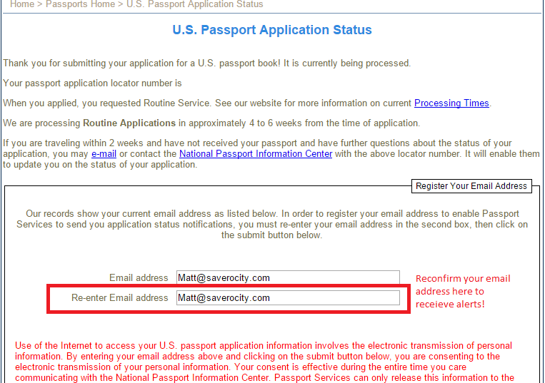 passport application status