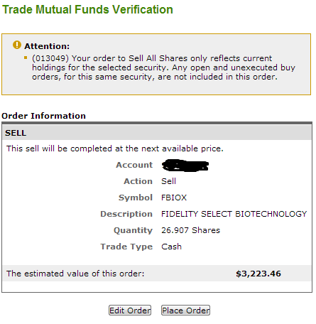 Sold FBIOX Position