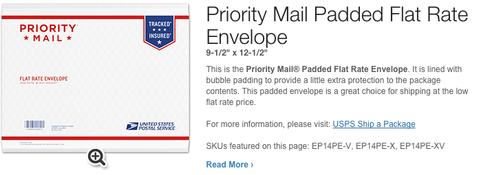 priority mail padded flat rate envelope maximum thickness
