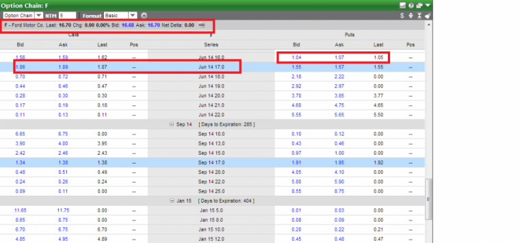 F Chain - highlighted Jun 14 Calls and Puts