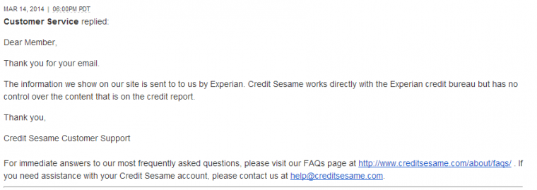 Email from Credit Sesame