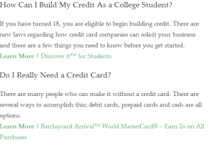 Check out credit - and get a card when you are at it (no card disclosure visible)