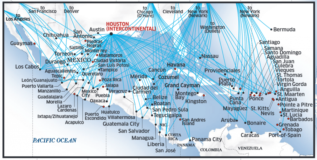 Over 40 airports served by United in Mexico, Central America and the Caribbean