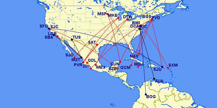 Saving Avios with direct flights partial map