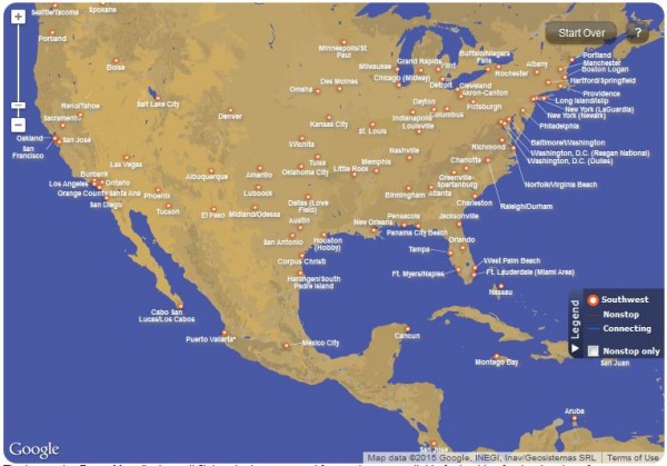 Southwest route map
