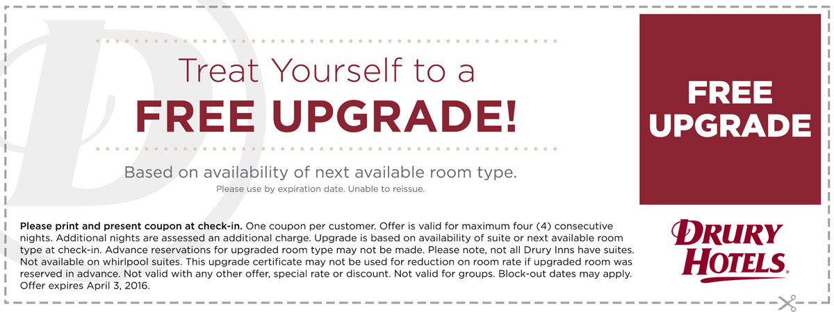 Drury Hotels: Free upgrade coupon! - Personal Finance Digest