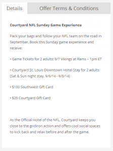 Marriott Rewards Flash Perks 21 August 14 NFL Game Day Package Example.