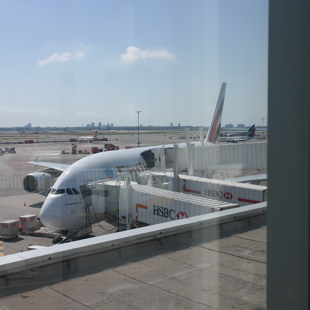 Boarding the Emirates A380 from the lounge.