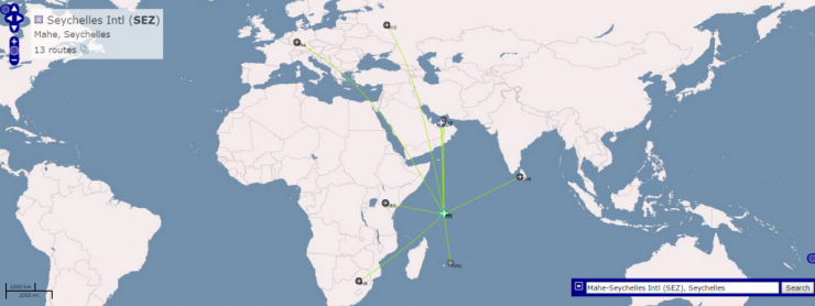 OpenFlight.org data for airports connected to the Seychelles.
