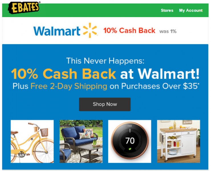 10 Percent Cashback on Walmart.com
