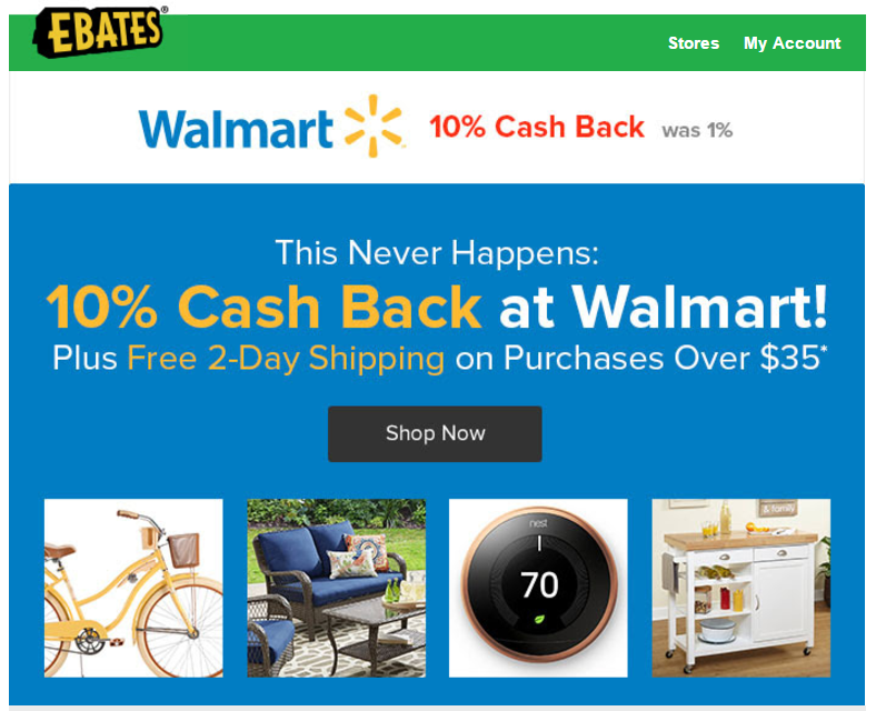 10 Percent Cashback at Walmart.com