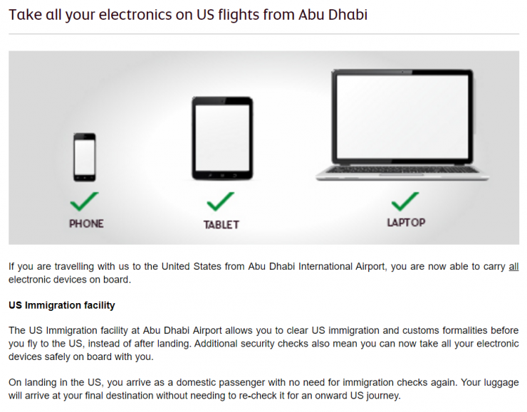 Electronics Ban, Abu Dhabi