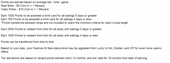 Earn Rate for Casinos at Sea from NCL