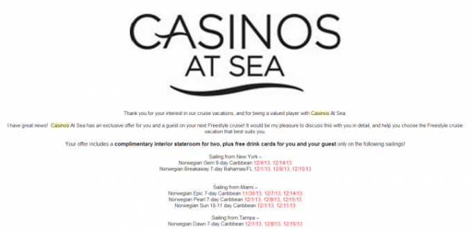 Invite for a Free Cruise from Casinos at Sea