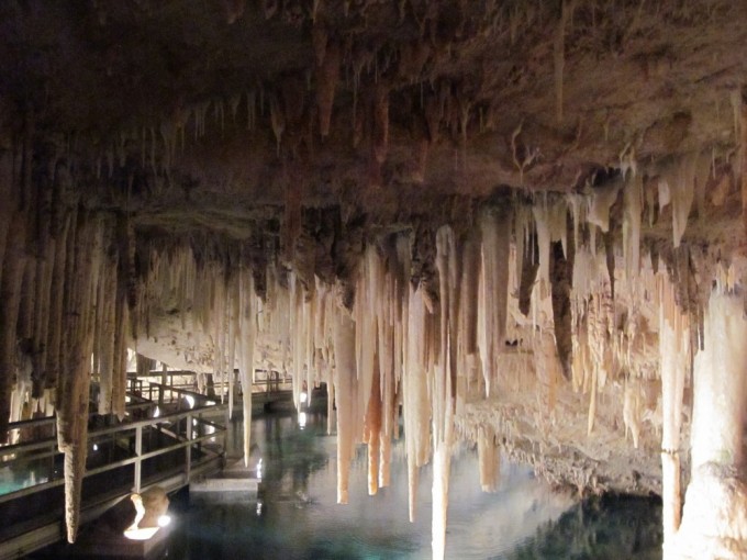 The floating walkway through Crystal Caves