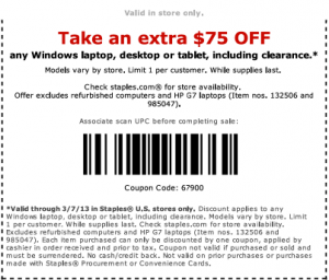 Staples $75 Coupon