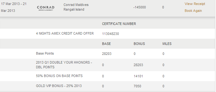 Extra points earned at the Conrad Maldives